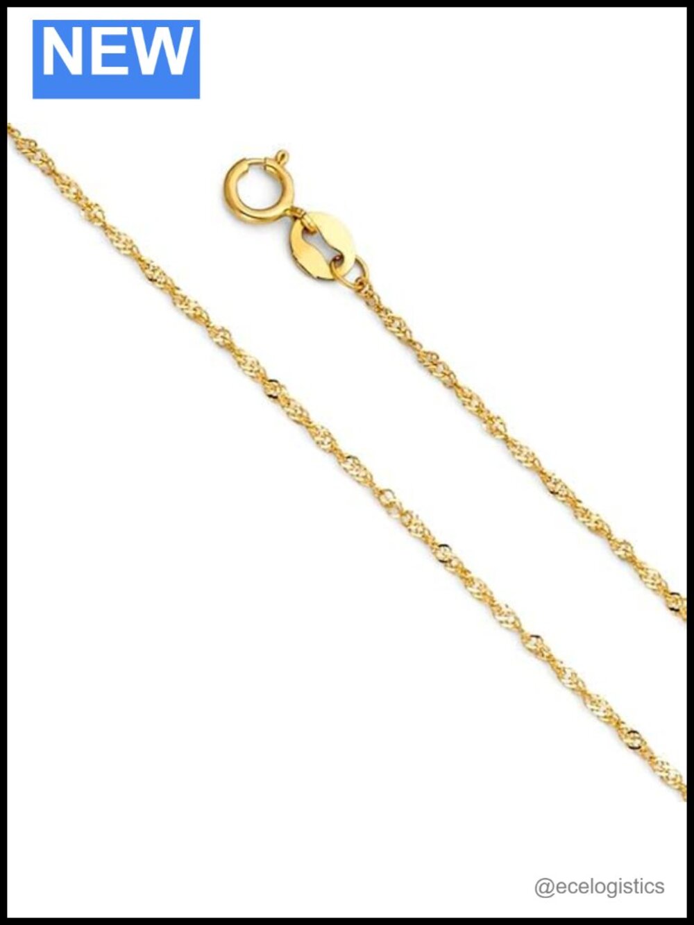 14K Solid Gold 0.9mm Singapore Chain Necklace 22"